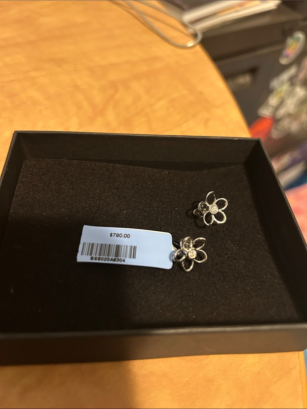 Delicate Silver Flower Stud Earrings with Natural Diamonds.2 CTW